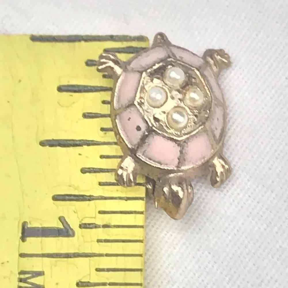 Turtle Pin Brooch Fancy Shell Enamel Jeweled Vintage